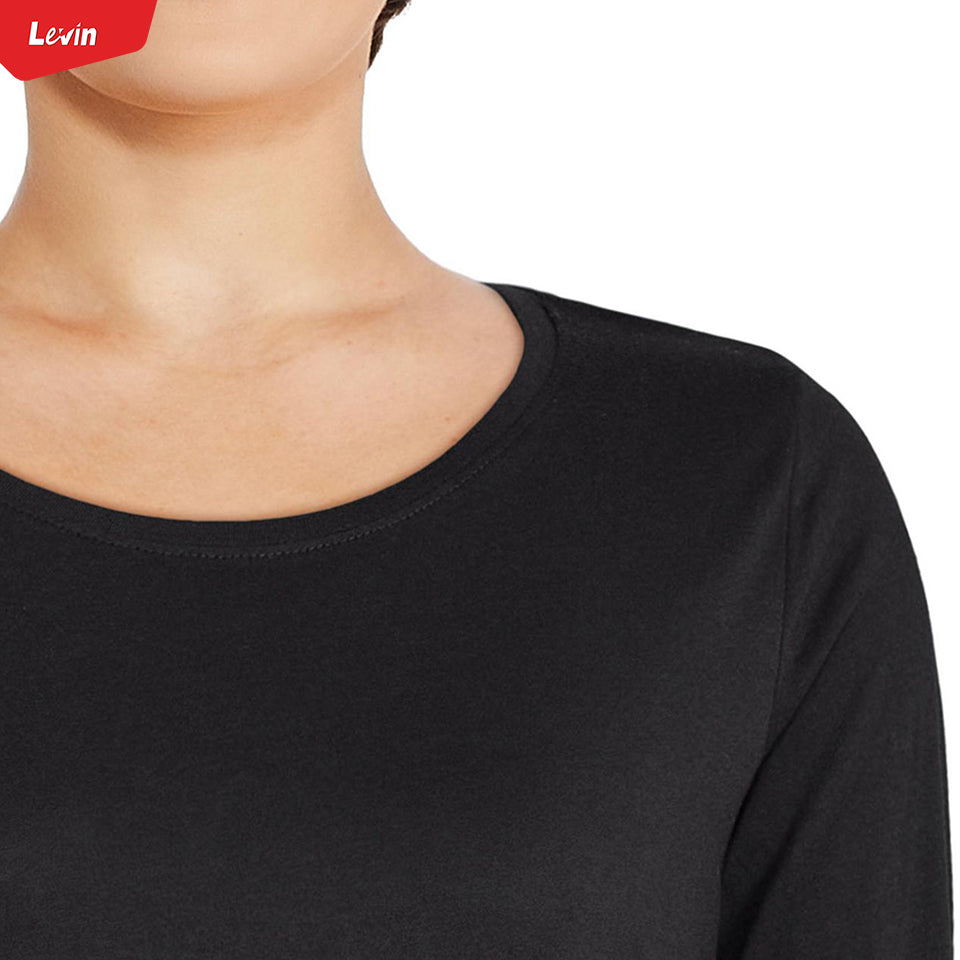 Womens Long Sleeve Round Neck Cotton Blend Tshirt