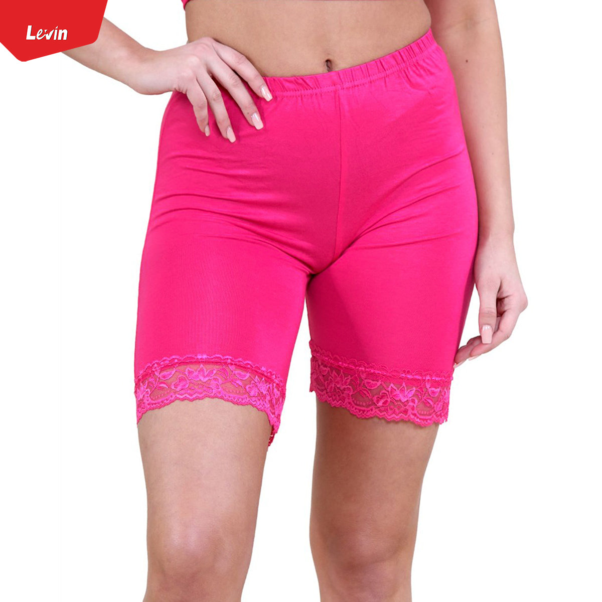 Women s Cotton Blend Mid Waist Lace Trim Stretch Sports Bike Shorts