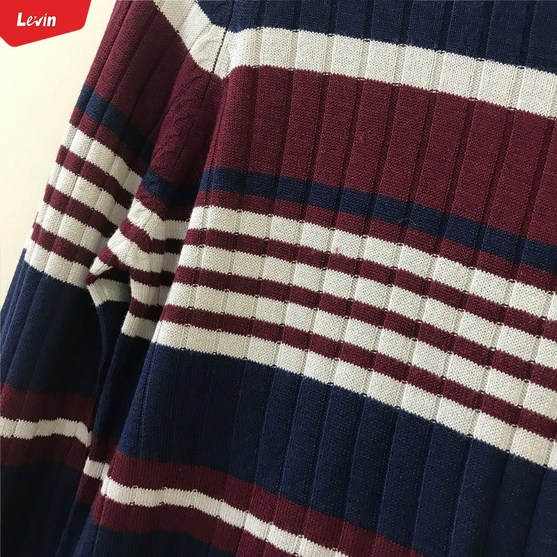 Womens Knitted Long Sleeve Striped Crew Neck Sweater Pullover Jumpers