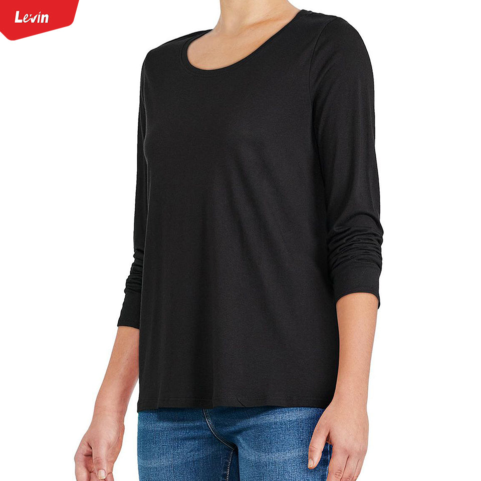 Womens Long Sleeve Round Neck Cotton Blend Tshirt