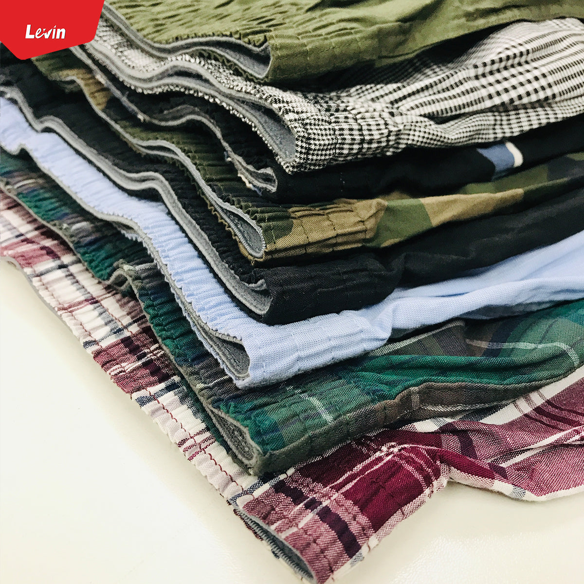 Men’s Printed Woven Plaid  Cotton Boxer Trunks