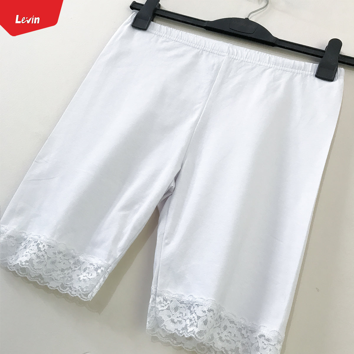 Women’s Cotton Blend Mid Waist Lace Trim Stretch Sports Bike Shorts