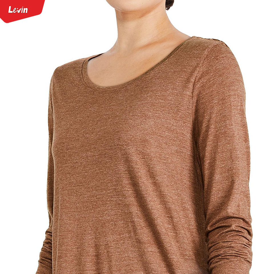 Womens Long Sleeve Round Neck Cotton Blend Tshirt