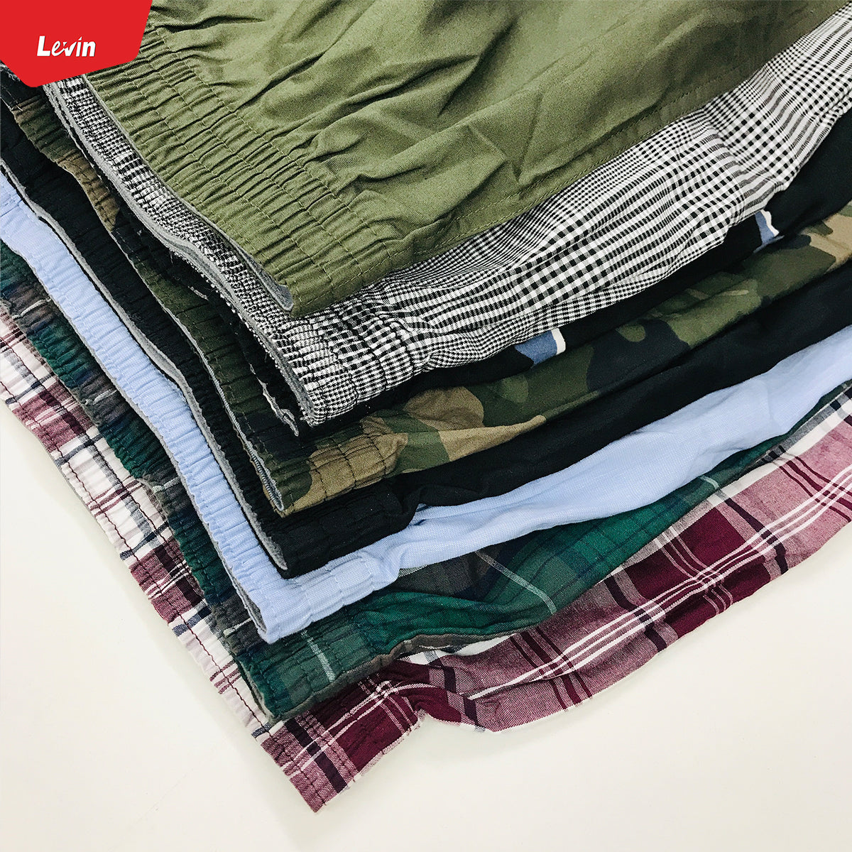 Men’s Printed Woven Plaid  Cotton Boxer Trunks