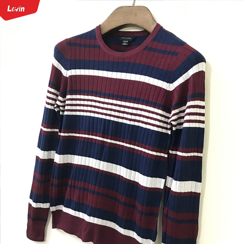 Womens Knitted Long Sleeve Striped Crew Neck Sweater Pullover Jumpers