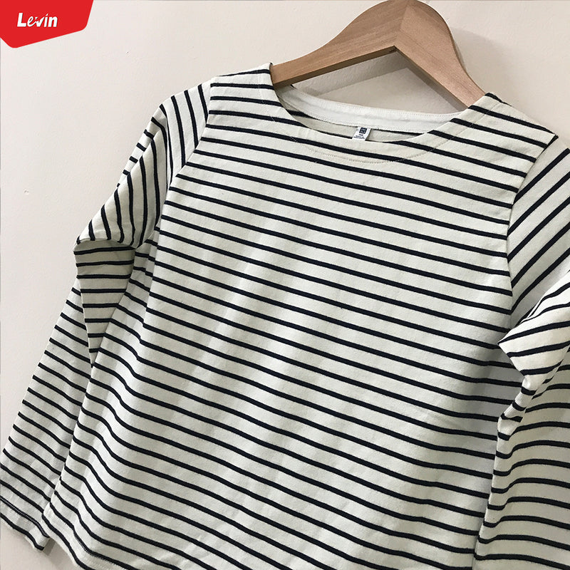 Kids Crew Neck Cotton Long Sleeve Striped Casual T Shirt