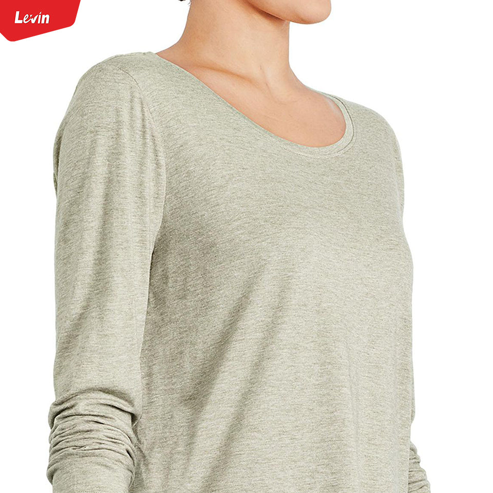 Womens Long Sleeve Round Neck Cotton Blend Tshirt