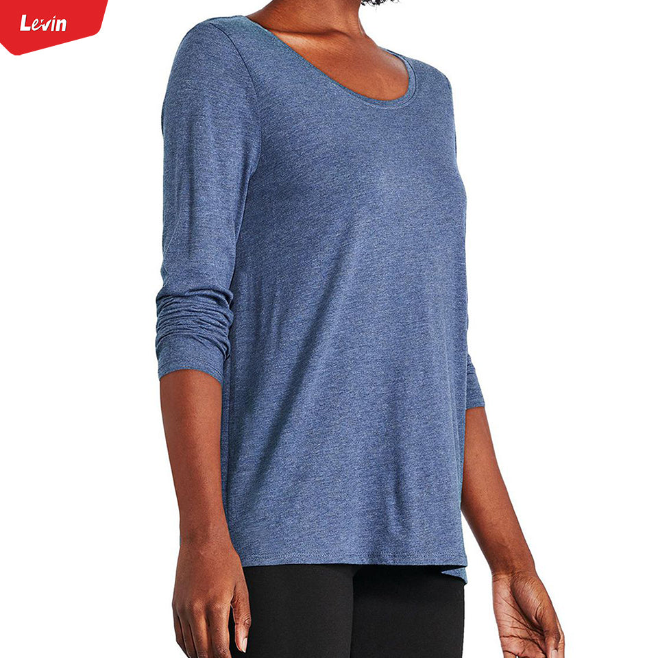 Womens Long Sleeve Round Neck Cotton Blend Tshirt