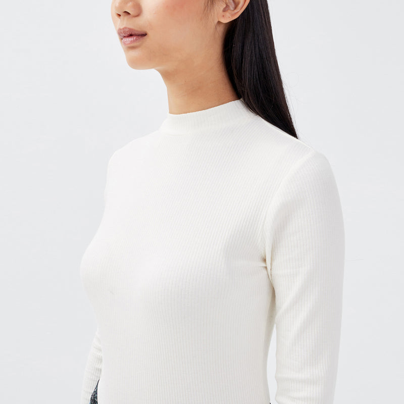 Women’s Cotton Ribbed Mock Neck Slim Fit T-Shirt