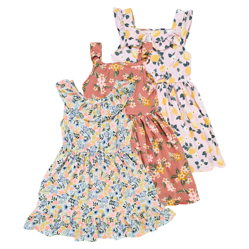 Girls Summer Sleeveless Frock Ruffle Trim Soft Play Dresses