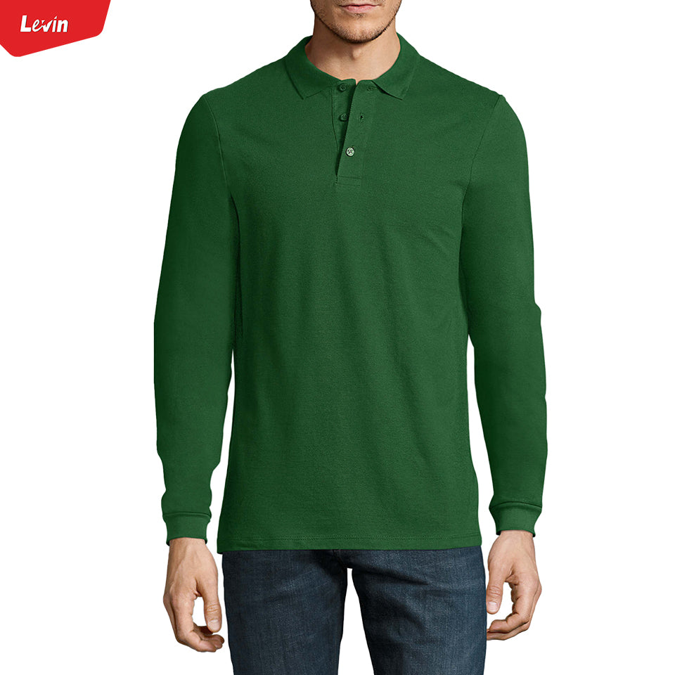 Mens Long Sleeve Pique Polo Cotton T-Shirt