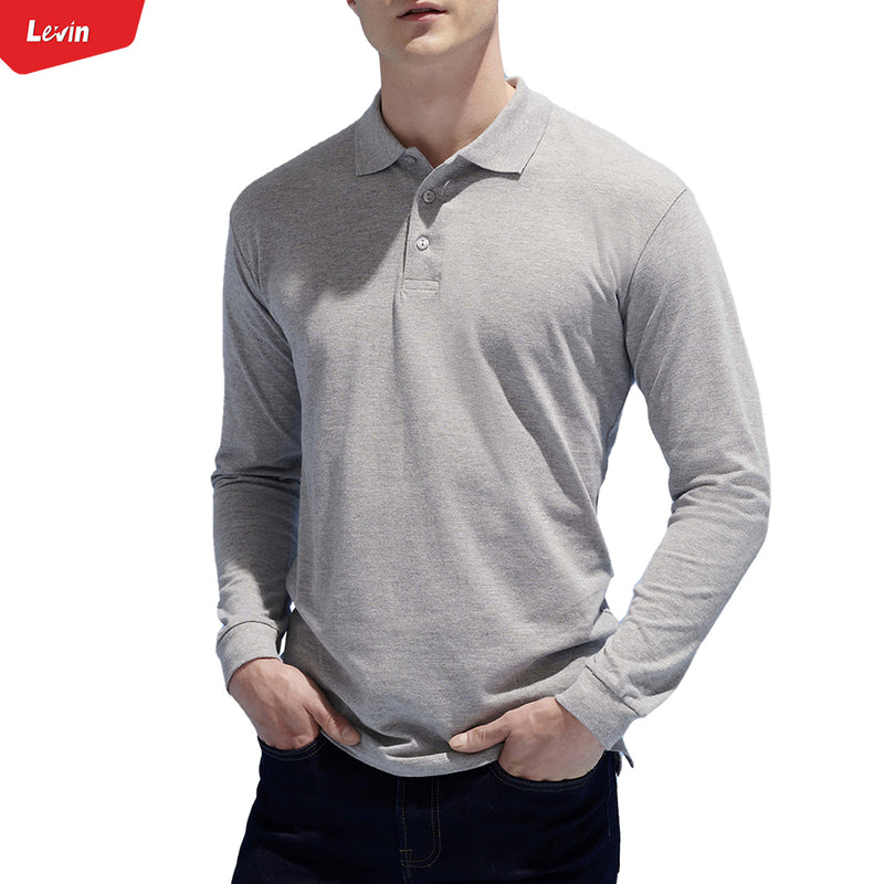 Mens Long Sleeve Pique Polo Cotton T-Shirt