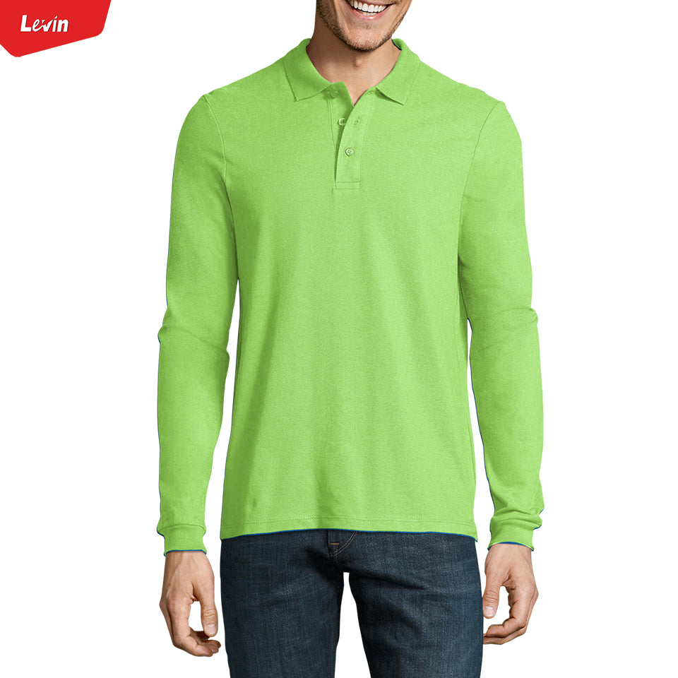 Mens Long Sleeve Pique Polo Cotton T-Shirt