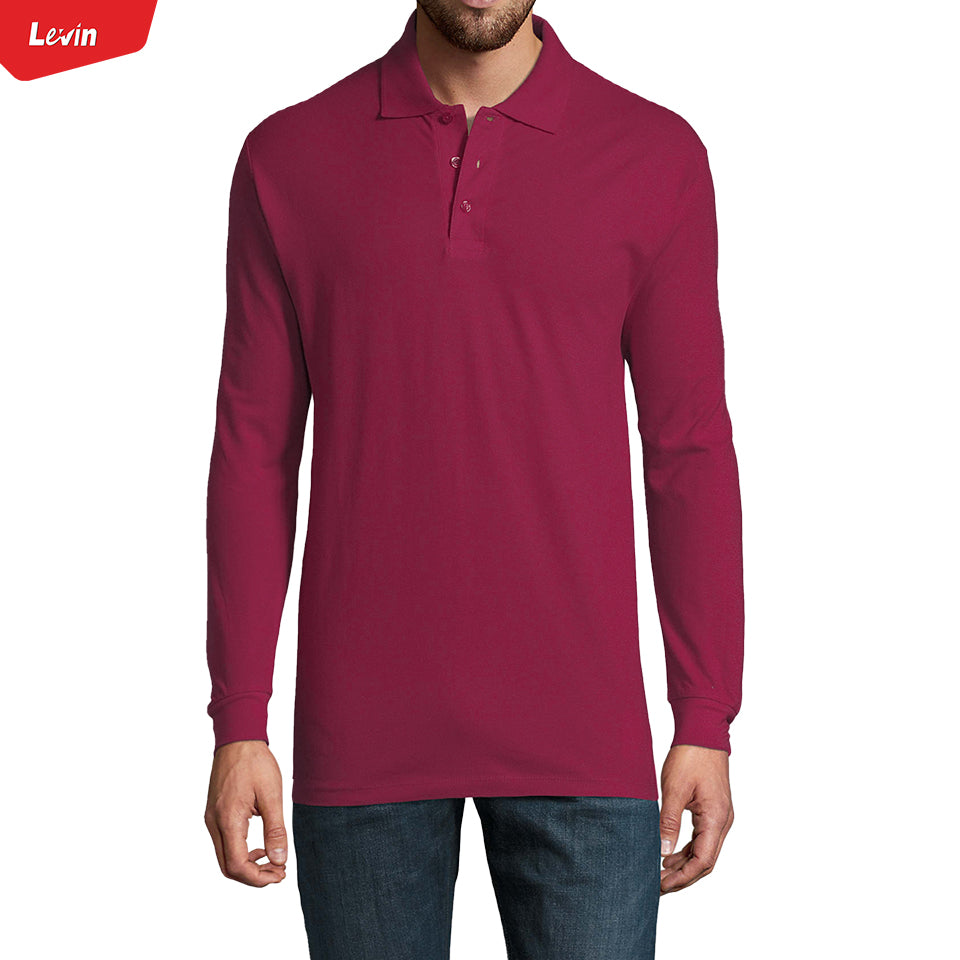 Mens Long Sleeve Pique Polo Cotton T-Shirt