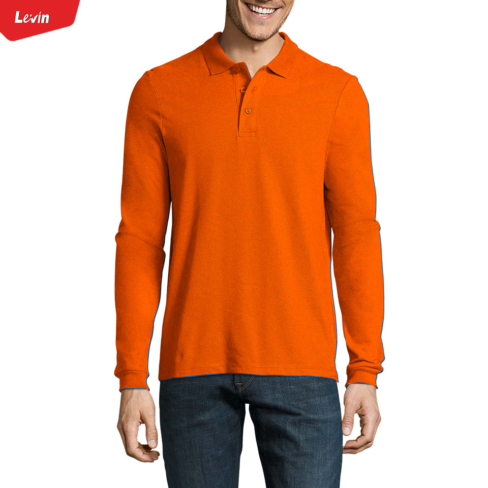 Mens Long Sleeve Pique Polo Cotton T-Shirt