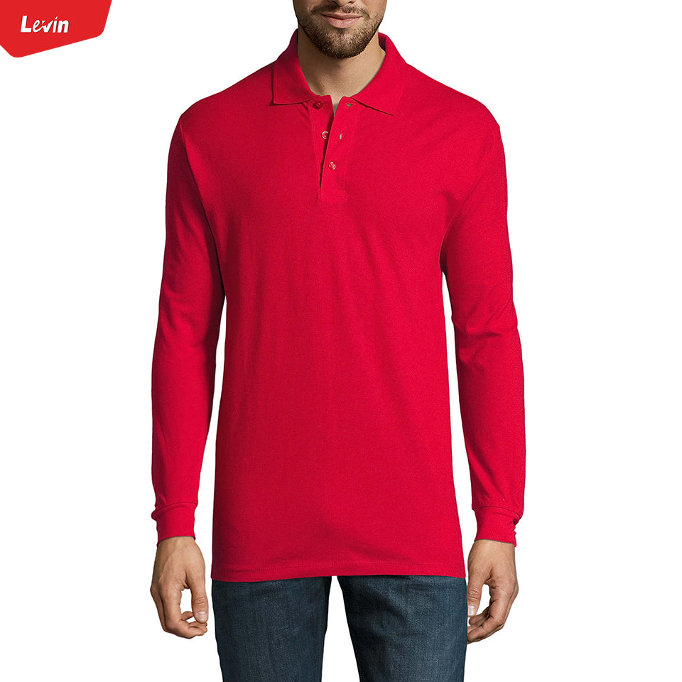 Mens Long Sleeve Pique Polo Cotton T-Shirt