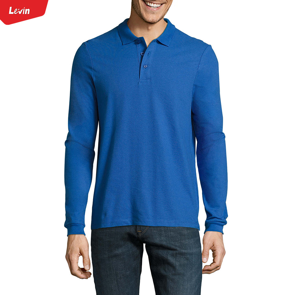 Mens Long Sleeve Pique Polo Cotton T-Shirt