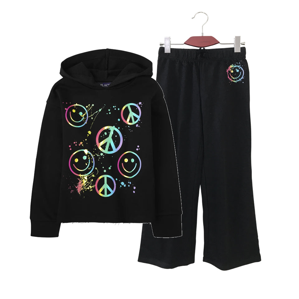 Girls Hoodie and Trouser Pants 2 Piece Graphic Hooded Tracksuit Set