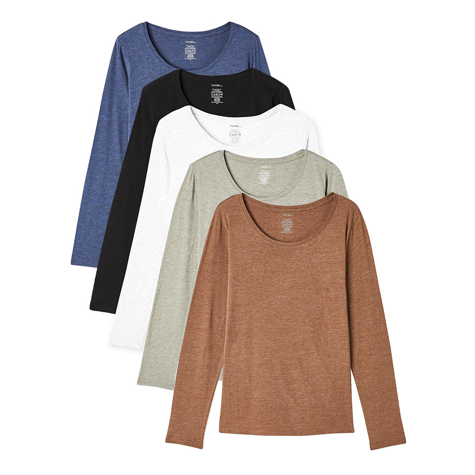 Womens Long Sleeve Round Neck Cotton Blend Tshirt