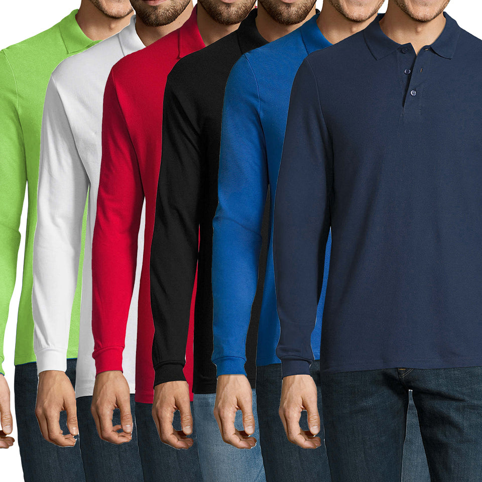 Mens Long Sleeve Pique Polo Cotton T-Shirt