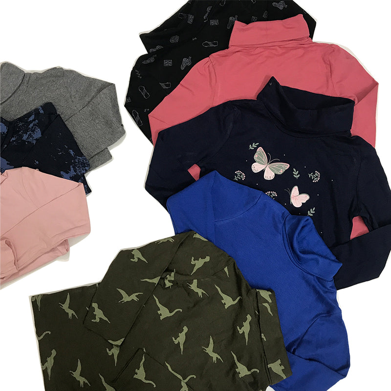 3 Pc Pack Assorted Kids Cotton High Neck Turtleneck Full Sleeve Solid/Printed Basic Tshirt