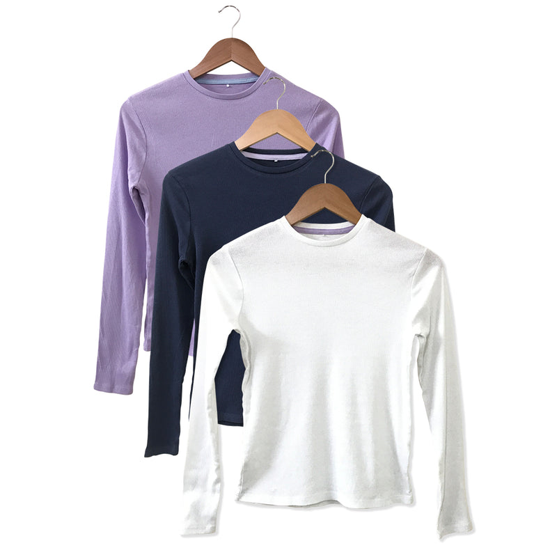 Girls Cotton Ribbed Round Neck Long Sleeve Solid T-Shirts
