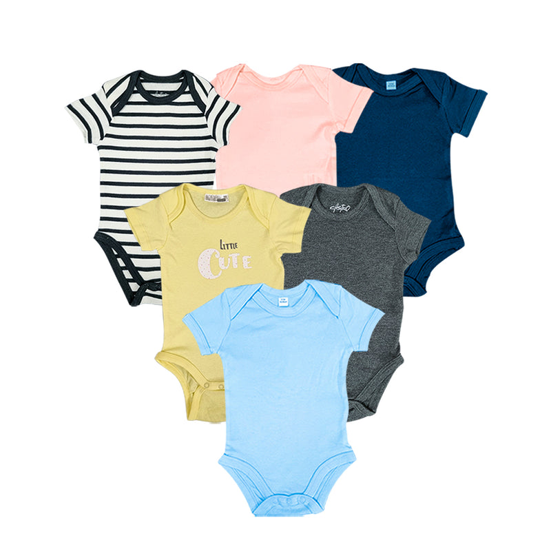 Pack of 5 Assorted Multicolor Half Sleeve Unisex  Organic Cotton Baby Romper