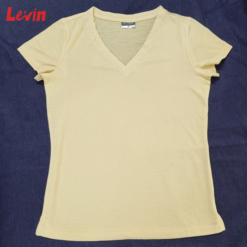 Women's Short Sleeve Multicolor V-Neck Cotton T-Shirt